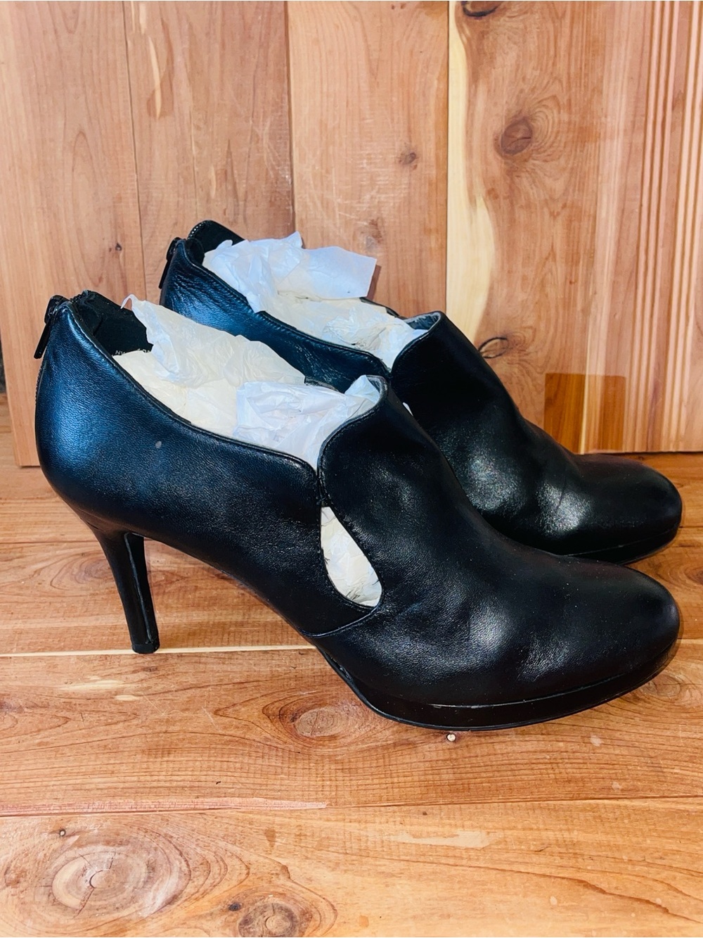 Nine West Women's Black Leather High-Heel Ankle Booties Platform